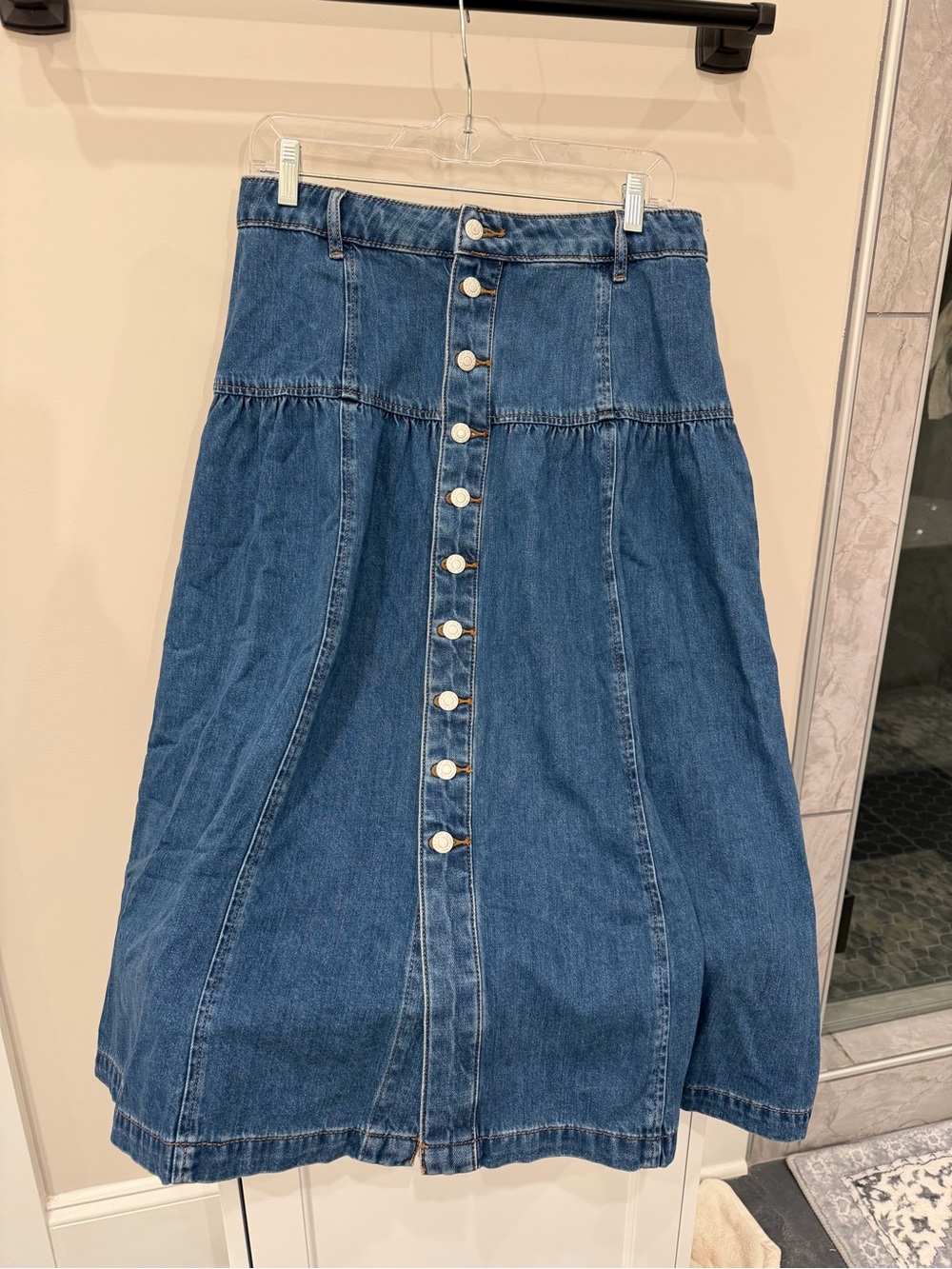 LOFT Blue Button-Front A-Line Denim Skirt